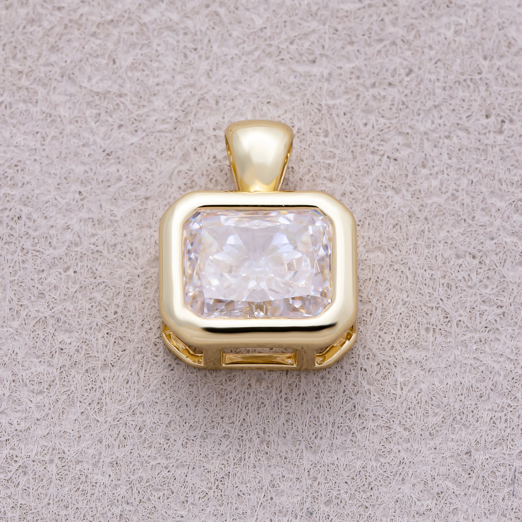 16K Gold Plated Clear CZ Mini Rectangular Bezel Pendant - Sold Each