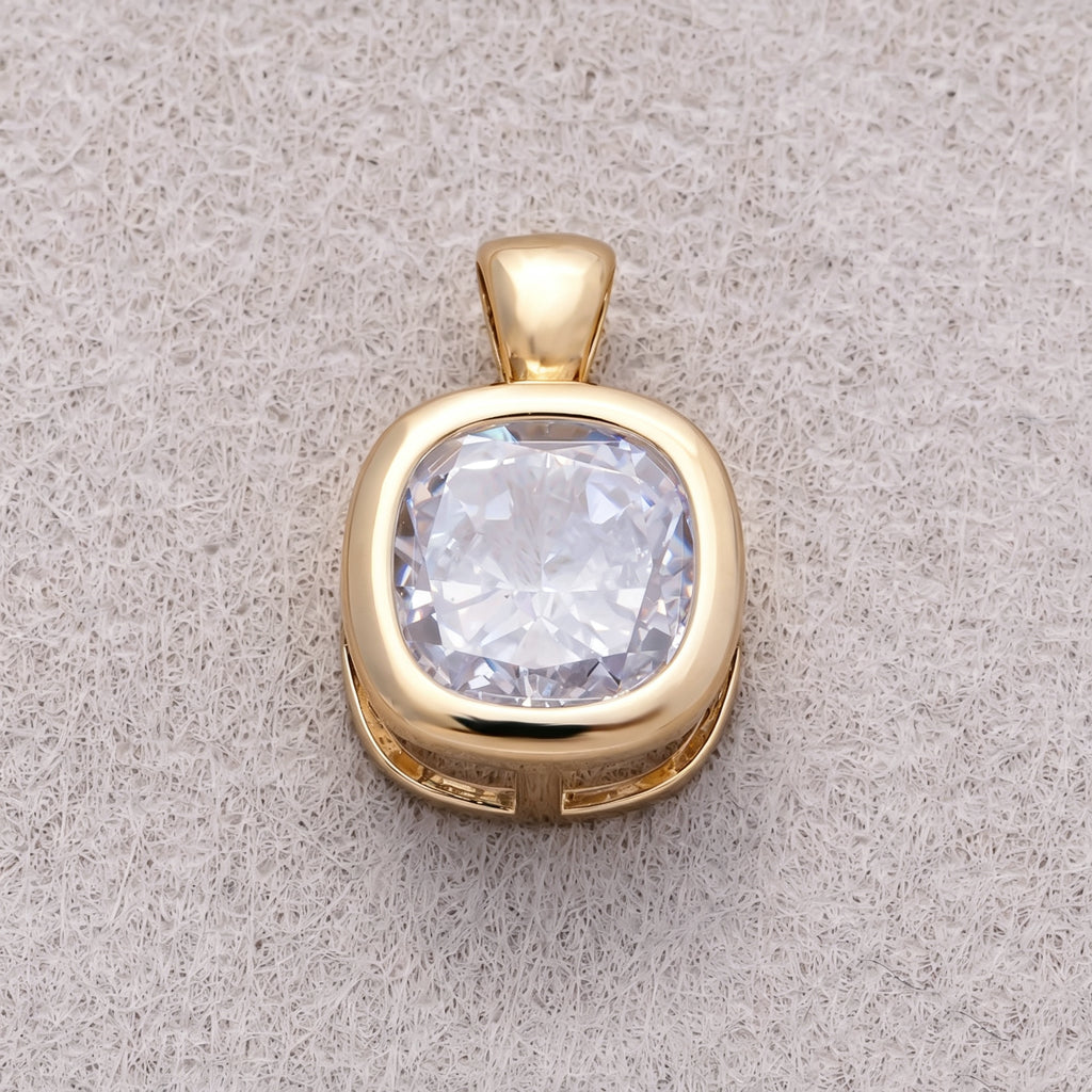 16K Gold Plated Clear CZ Mini Rounded Square Bezel Pendant - Sold Each