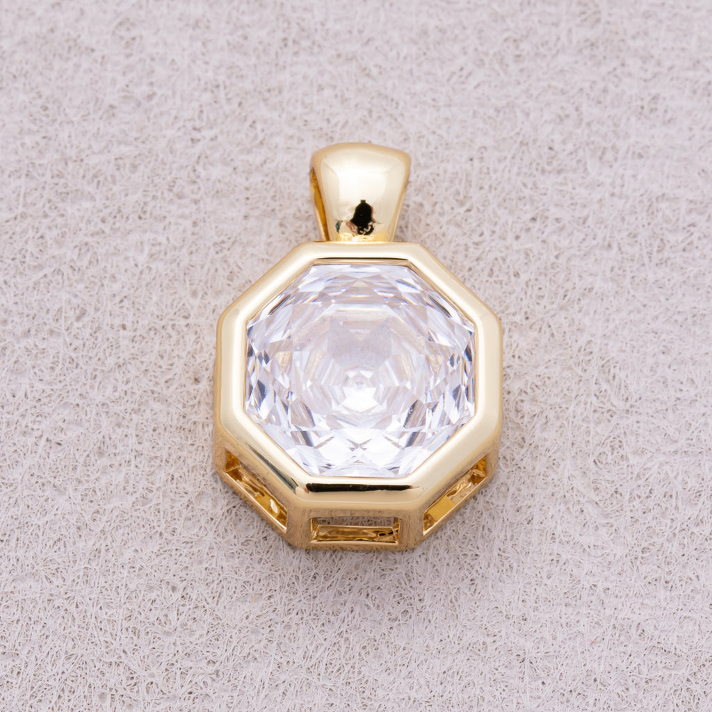 16K Gold Plated Clear CZ Mini Hexagon Bezel Pendant - Sold Each