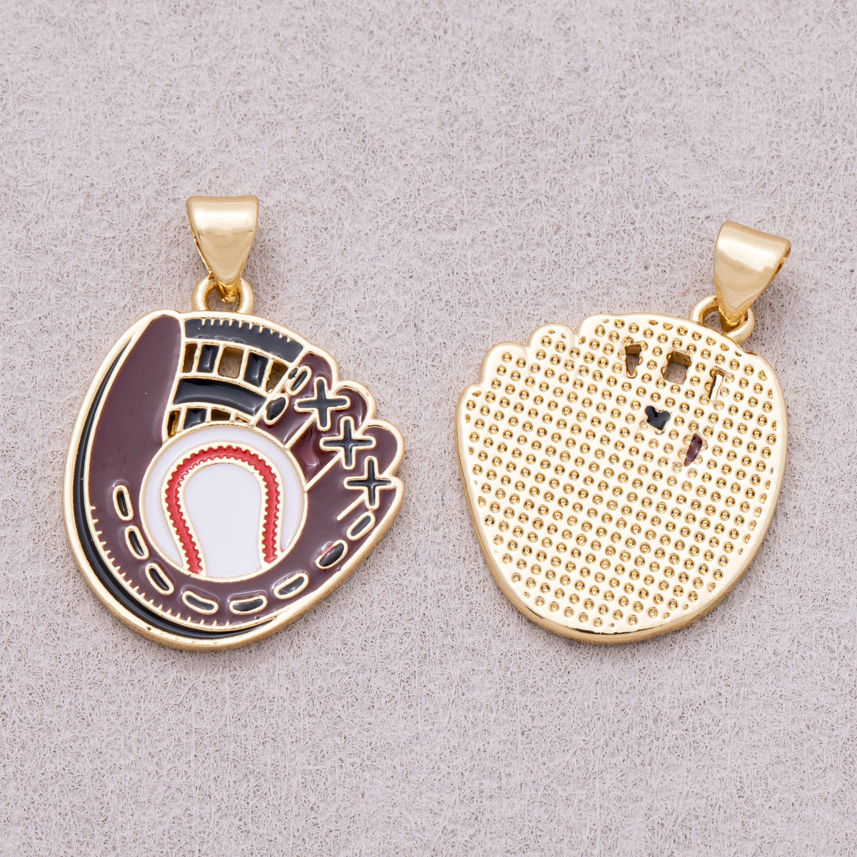 16K Gold Plated Brown Baseball Glove Enamel Sports Pendant - Sold Each