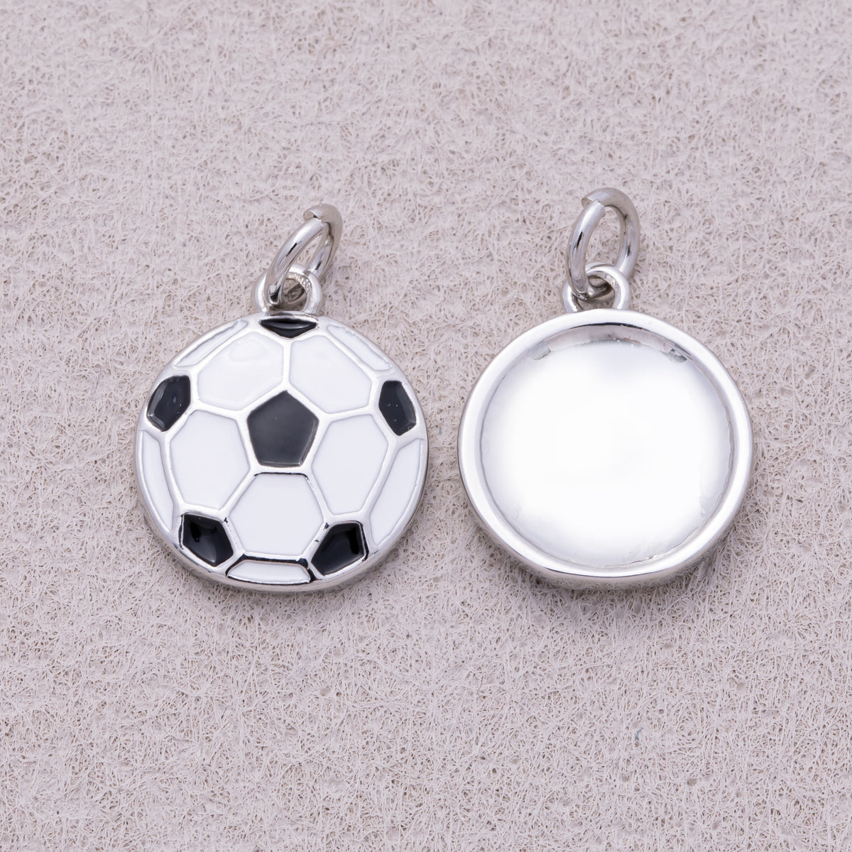 16K Gold Plated Black and White Silver Sports Soccer Football Enamel Charm - Sold Each