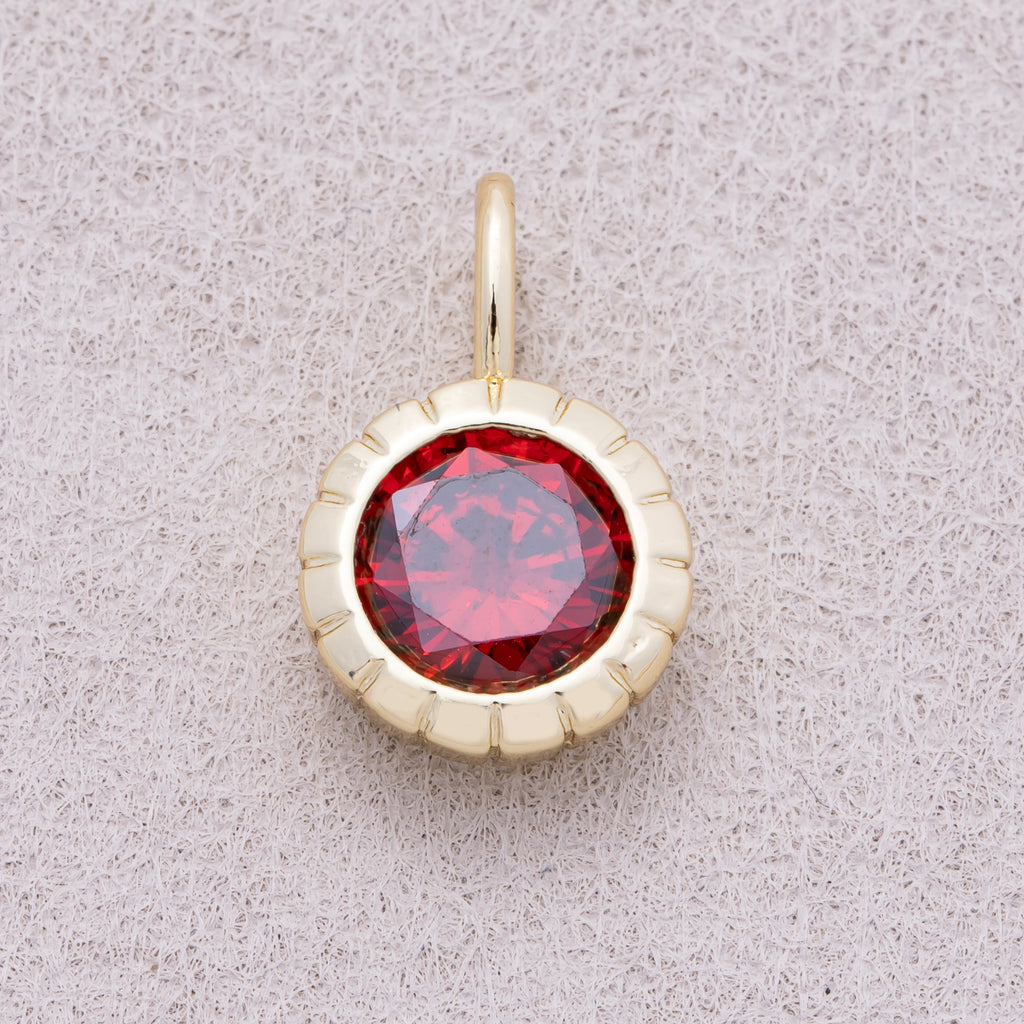 16K Gold Plated Birthstone Round CZ Ribbed Bezel Mini Pendant - Sold Each