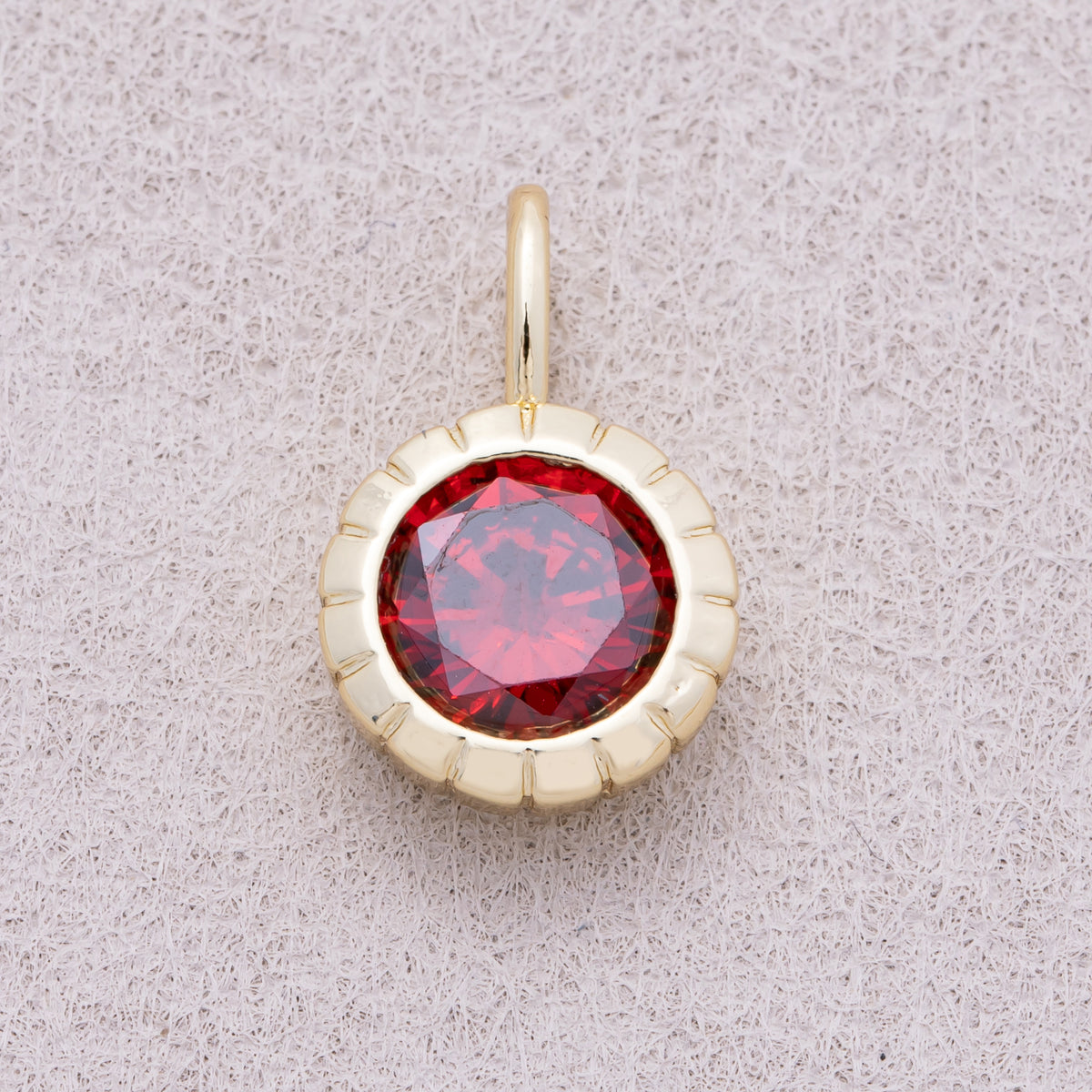 16K Gold Plated Birthstone Round CZ Ribbed Bezel Mini Pendant - Sold Each