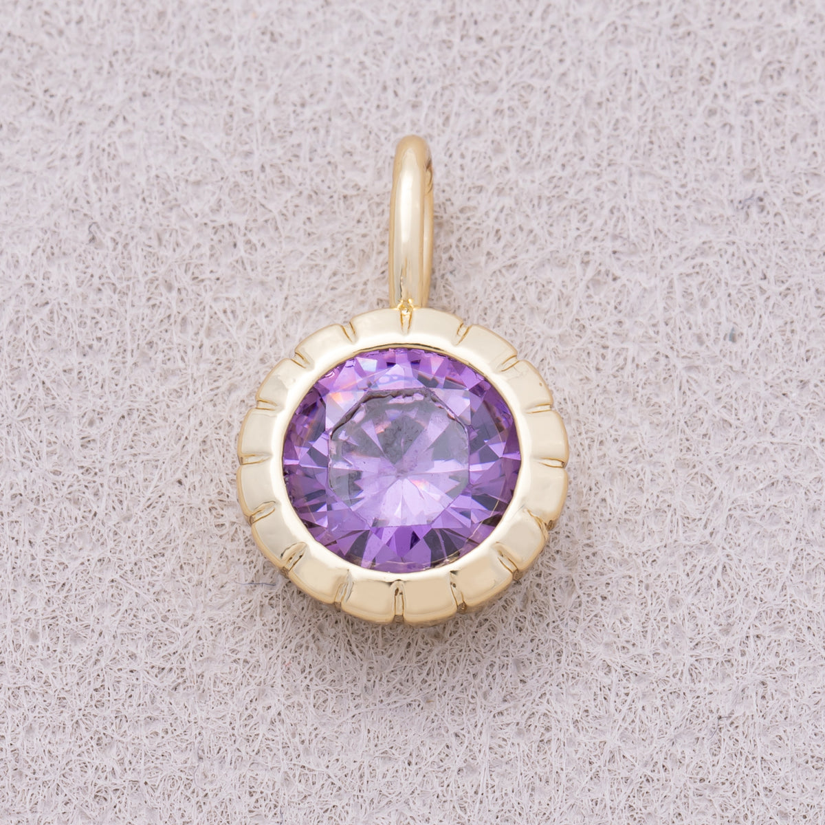 16K Gold Plated Birthstone Round CZ Ribbed Bezel Mini Pendant - Sold Each