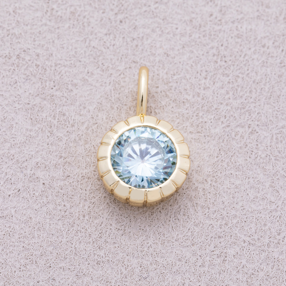 16K Gold Plated Birthstone Round CZ Ribbed Bezel Mini Pendant - Sold Each