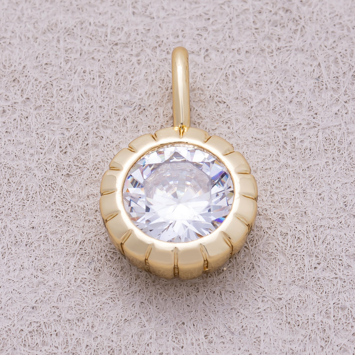16K Gold Plated Birthstone Round CZ Ribbed Bezel Mini Pendant - Sold Each
