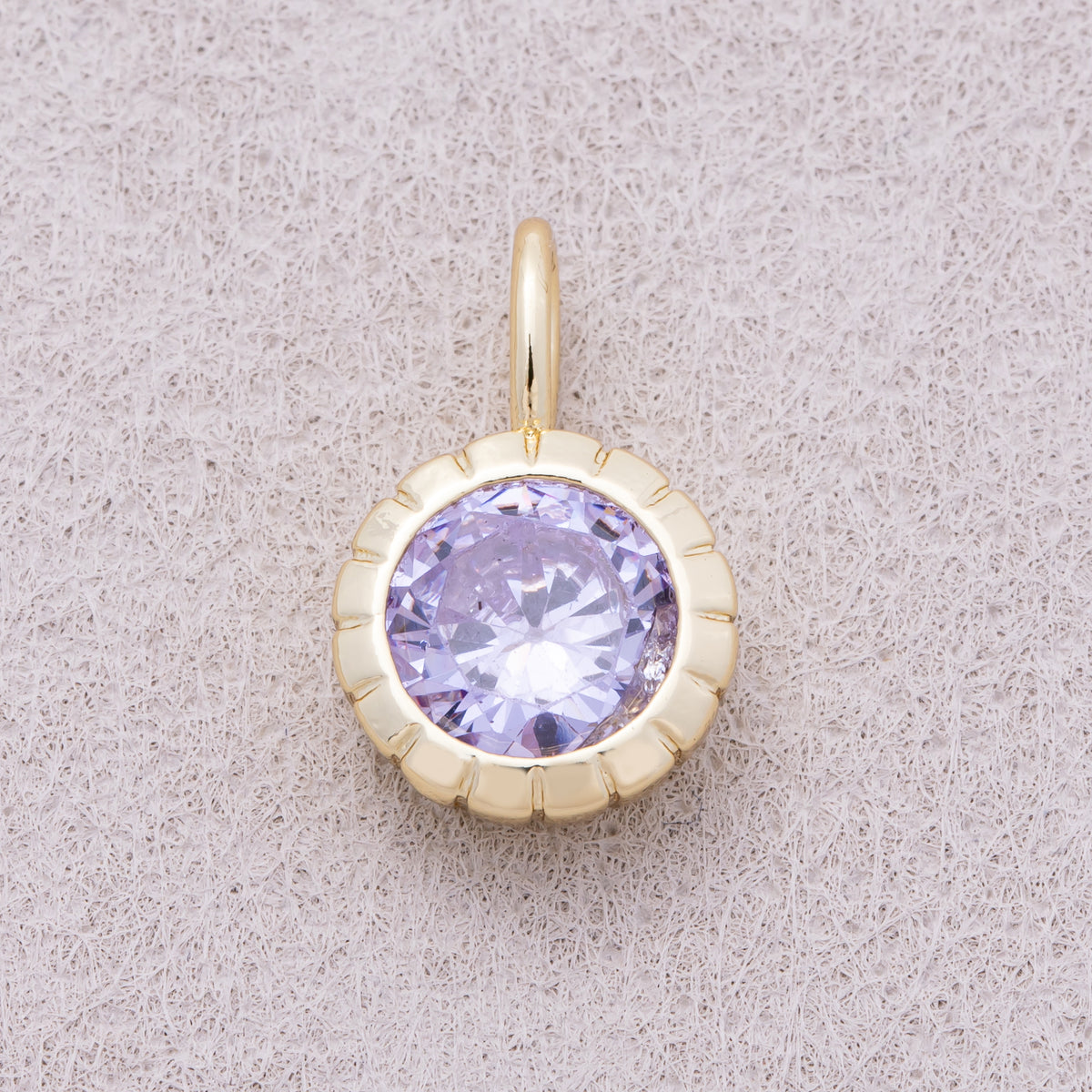 16K Gold Plated Birthstone Round CZ Ribbed Bezel Mini Pendant - Sold Each
