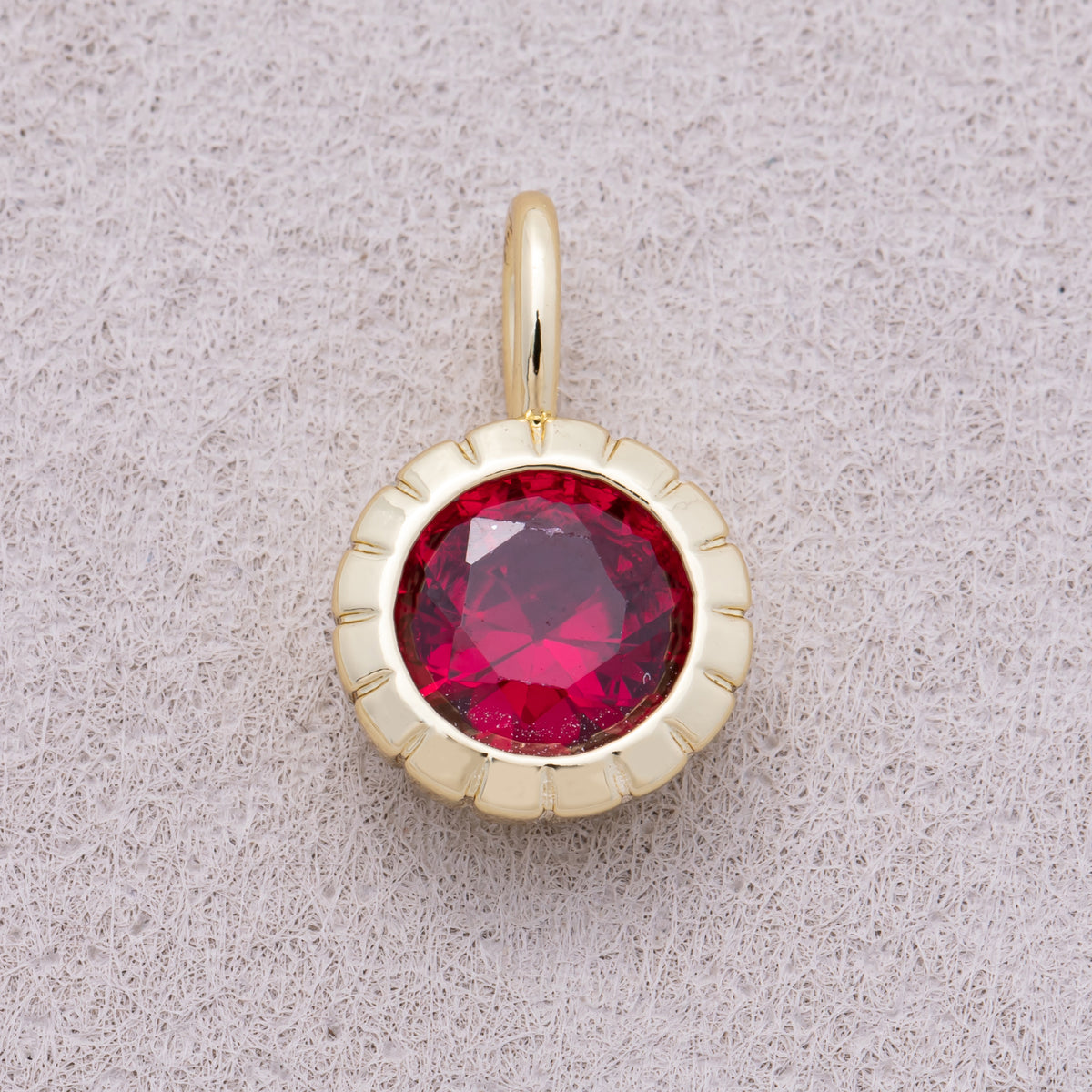 16K Gold Plated Birthstone Round CZ Ribbed Bezel Mini Pendant - Sold Each