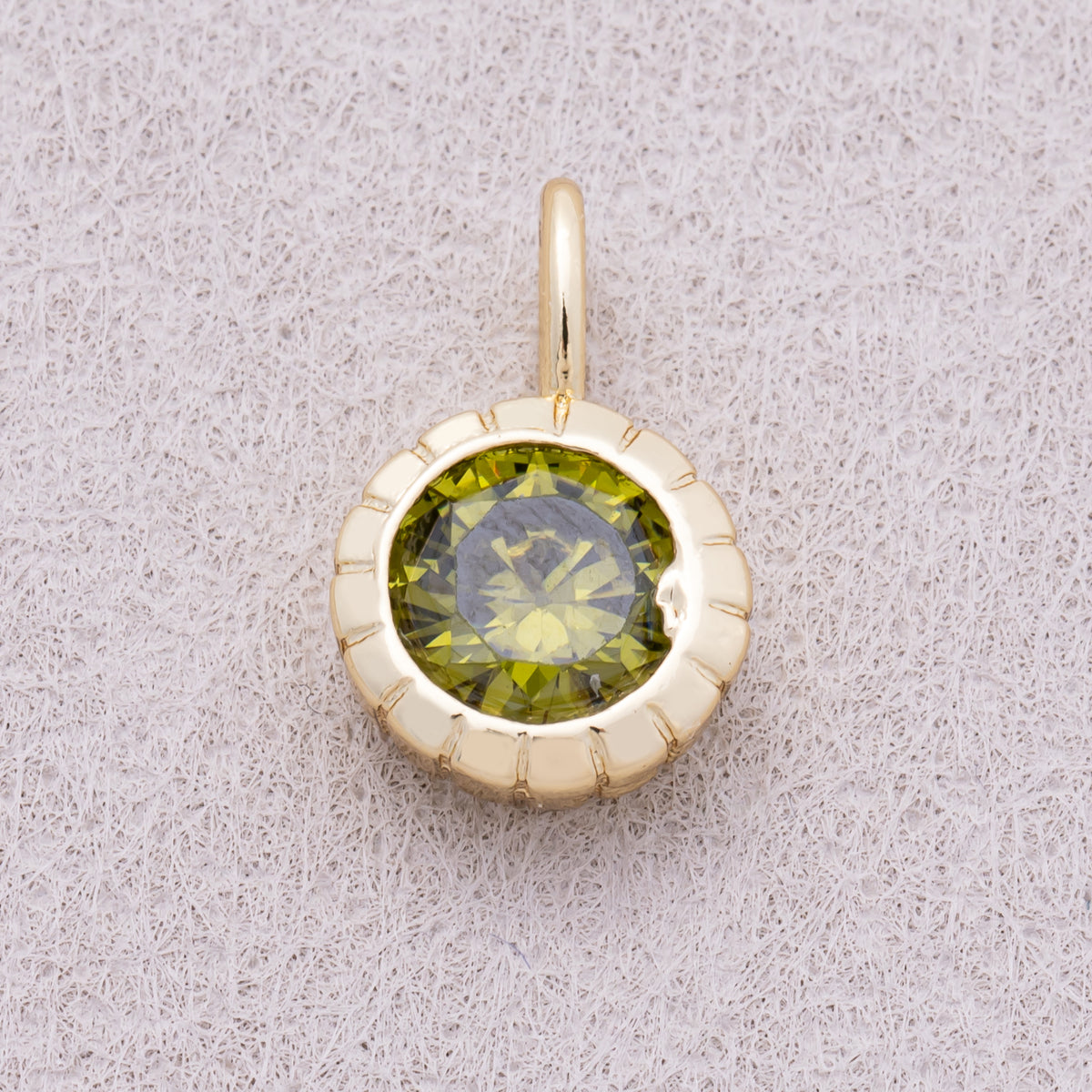 16K Gold Plated Birthstone Round CZ Ribbed Bezel Mini Pendant - Sold Each
