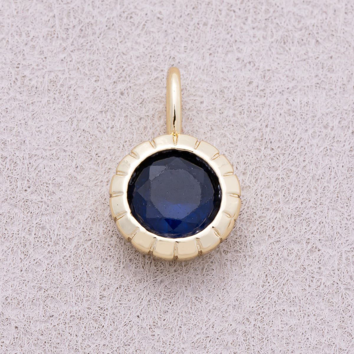 16K Gold Plated Birthstone Round CZ Ribbed Bezel Mini Pendant - Sold Each