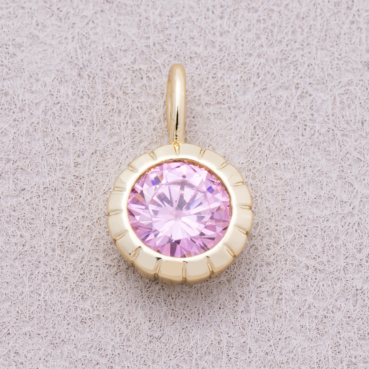 16K Gold Plated Birthstone Round CZ Ribbed Bezel Mini Pendant - Sold Each