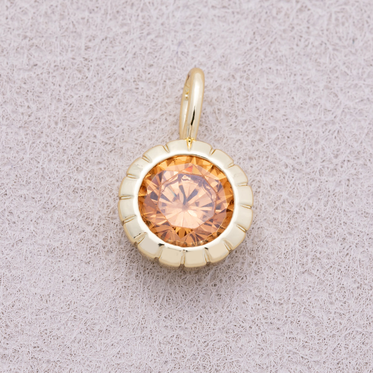 16K Gold Plated Birthstone Round CZ Ribbed Bezel Mini Pendant - Sold Each