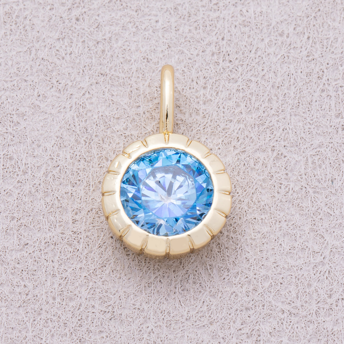 16K Gold Plated Birthstone Round CZ Ribbed Bezel Mini Pendant - Sold Each
