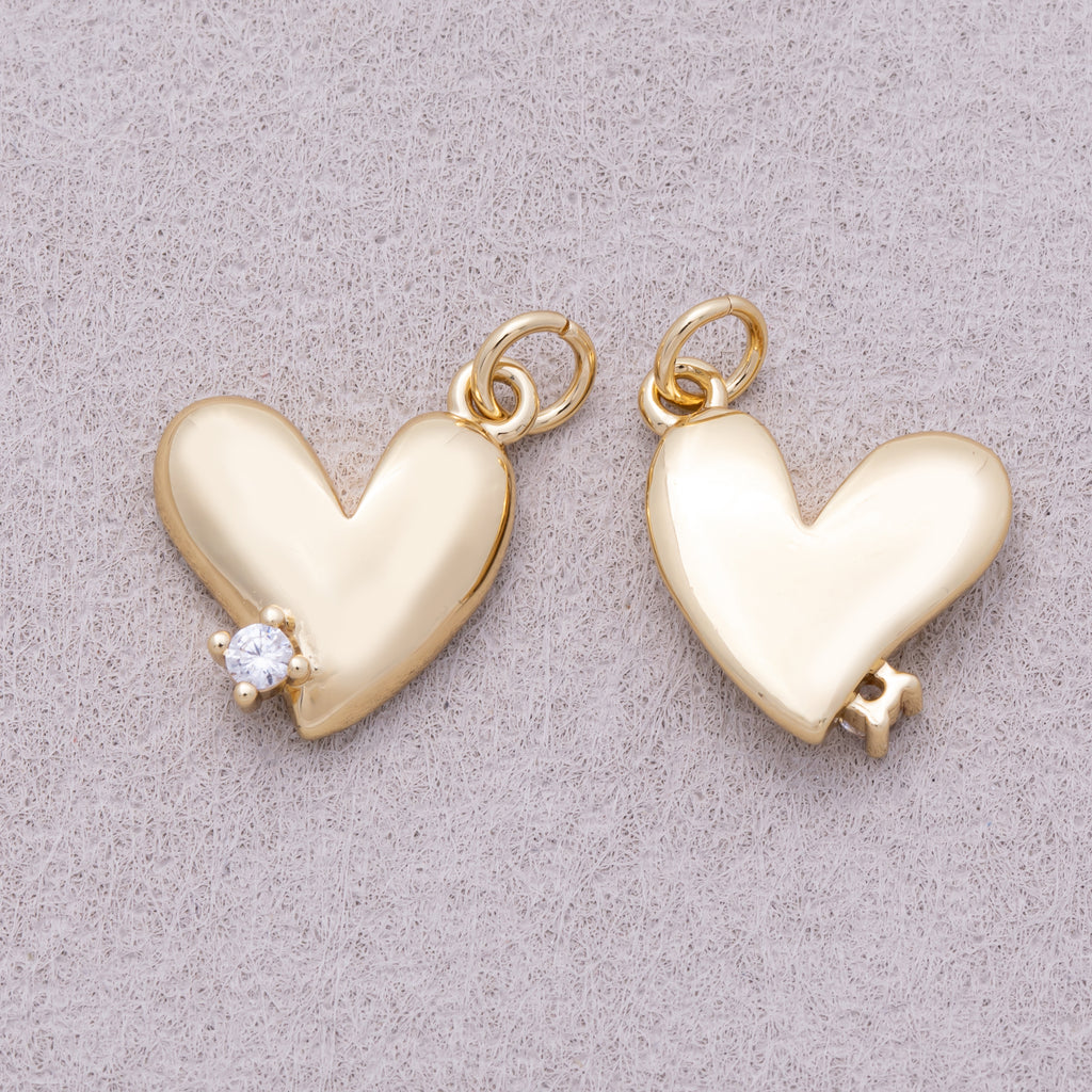 16K Gold Plated Clear CZ Heart Mini Charm - Sold Each