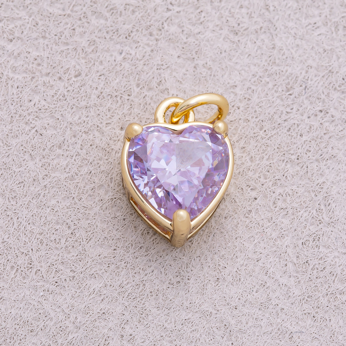 16K Gold Plated Colorful Birthstone CZ Heart Charm - Sold Each