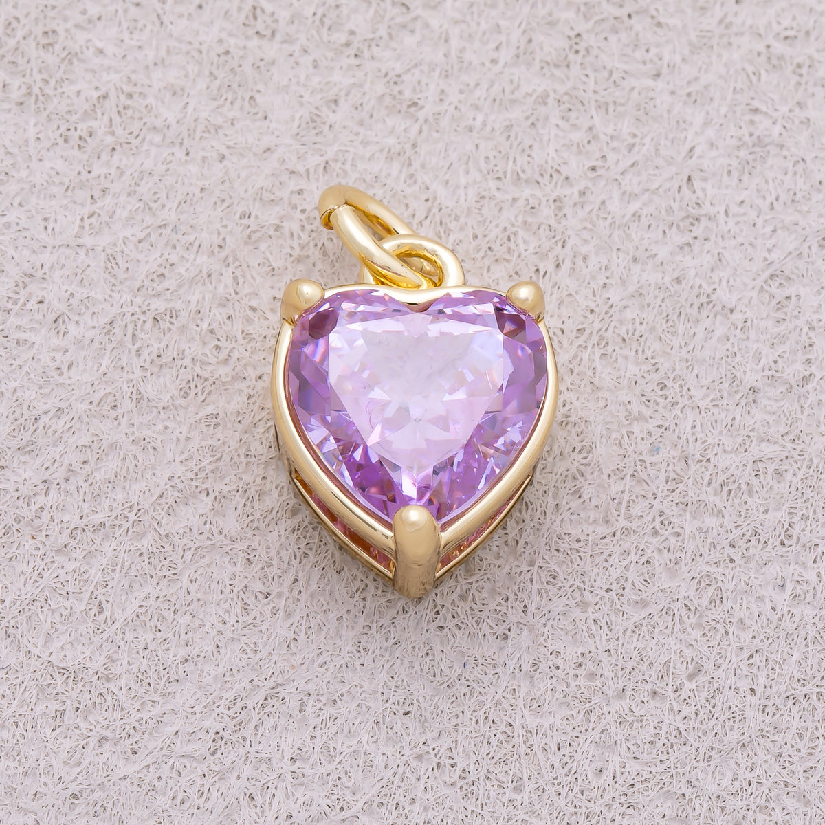 16K Gold Plated Colorful Birthstone CZ Heart Charm - Sold Each