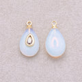 16K Gold Plated Clear CZ Embedded White Opal Gemstone Teardrop Charm - Sold Each