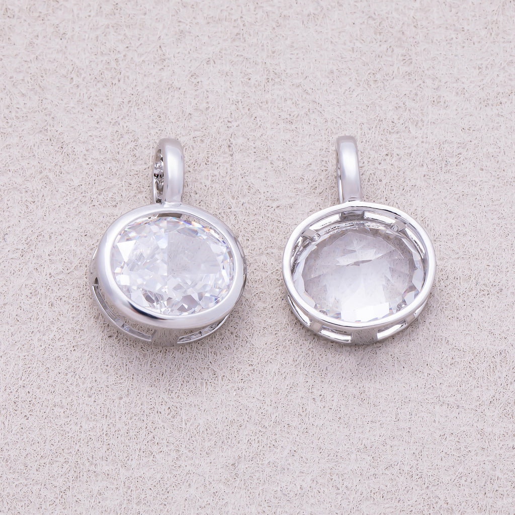 Silver Round CZ Bezel Collar Chain Pendant - Sold Each