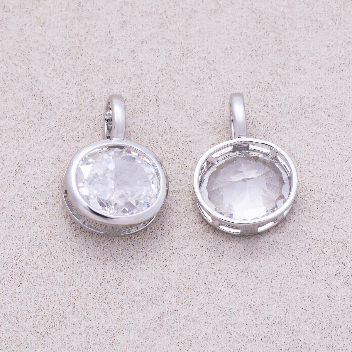 Silver Round CZ Bezel Collar Chain Pendant - Sold Each