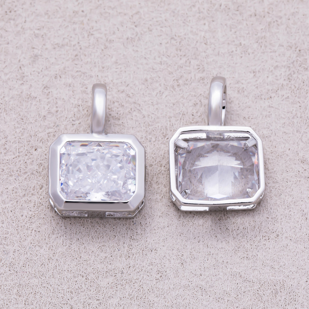 Silver Square CZ Bezel Collar Chain Pendant - Sold Each