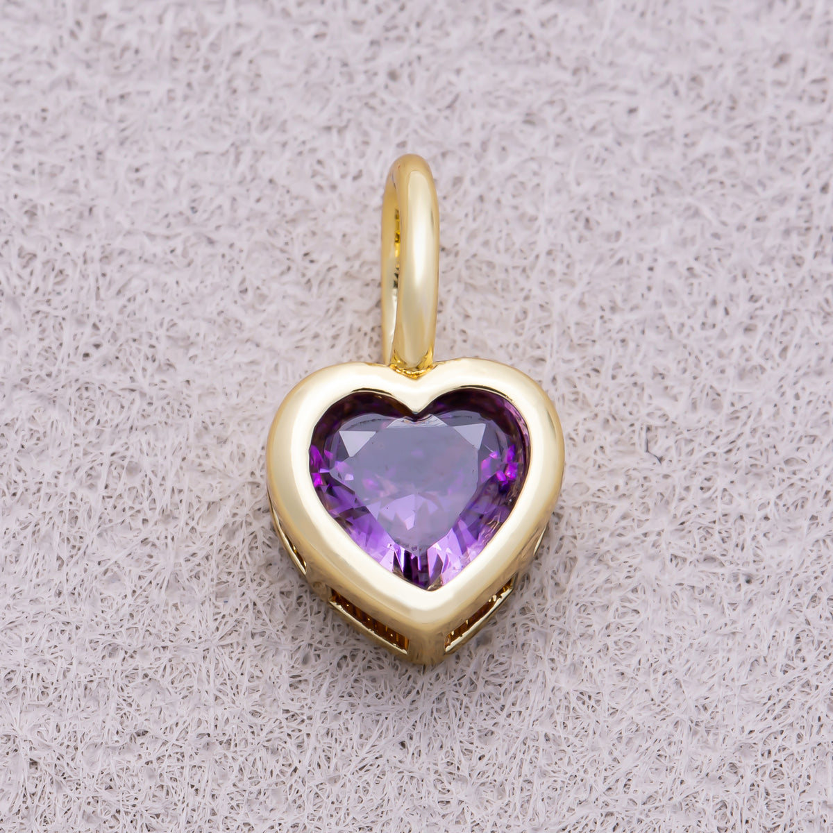 16K Gold Plated Birthstone CZ Bezel Heart Collar Chain Pendant - Sold Each