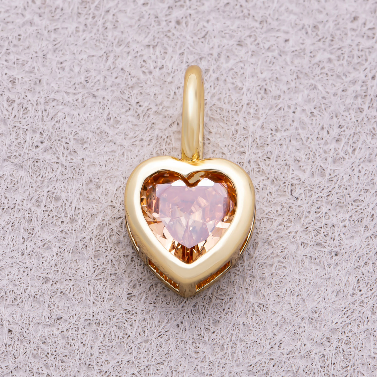 16K Gold Plated Birthstone CZ Bezel Heart Collar Chain Pendant - Sold Each