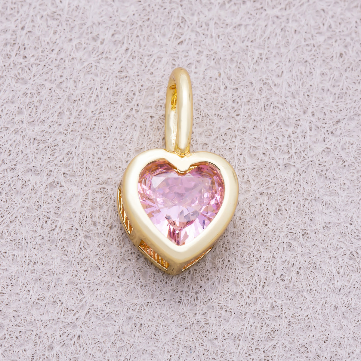 16K Gold Plated Birthstone CZ Bezel Heart Collar Chain Pendant - Sold Each