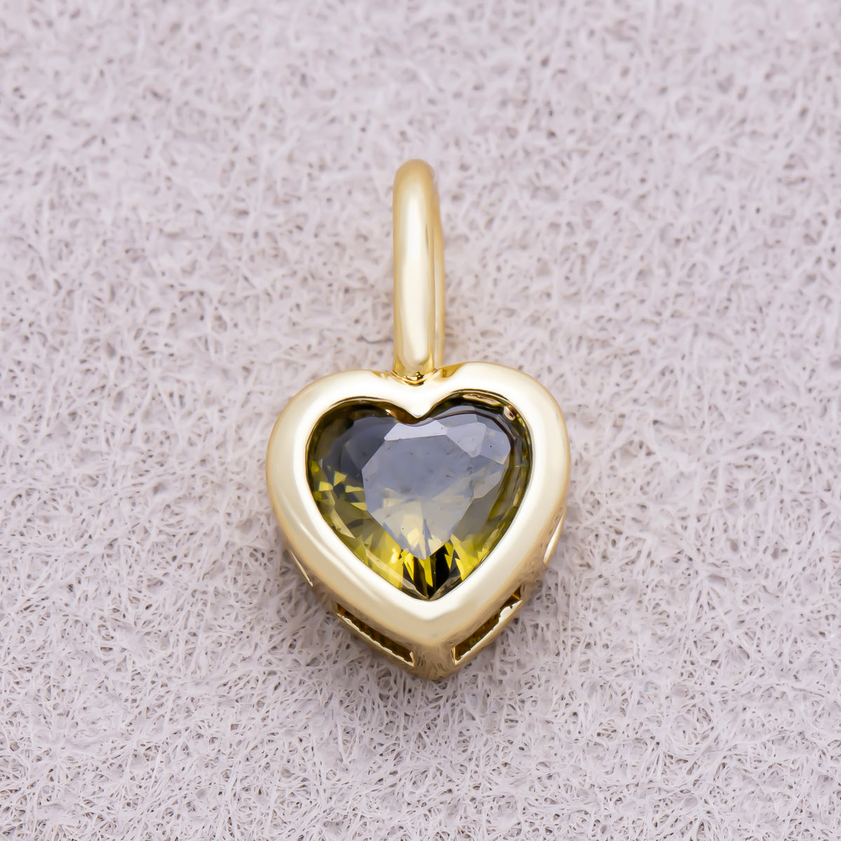 16K Gold Plated Birthstone CZ Bezel Heart Collar Chain Pendant - Sold Each