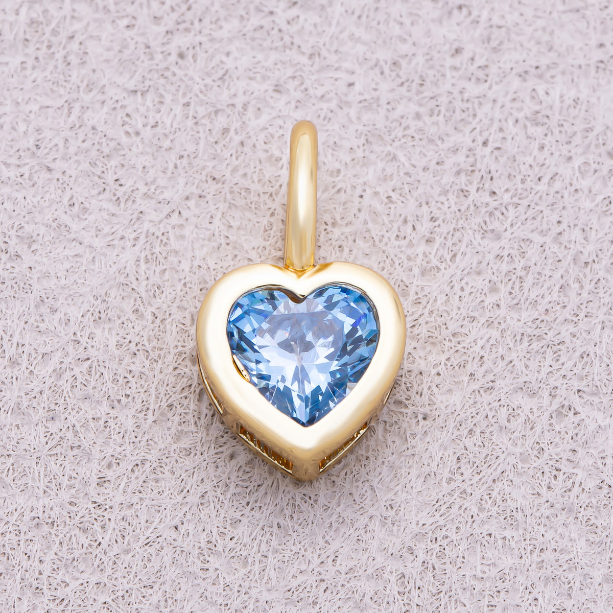 16K Gold Plated Birthstone CZ Bezel Heart Collar Chain Pendant - Sold Each