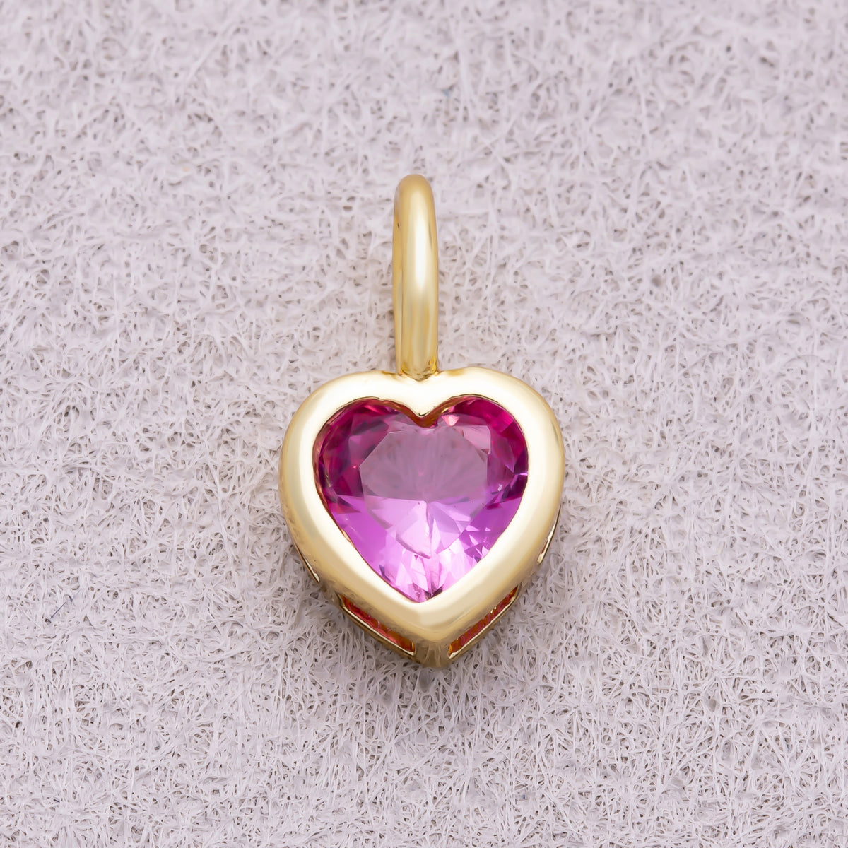 16K Gold Plated Birthstone CZ Bezel Heart Collar Chain Pendant - Sold Each