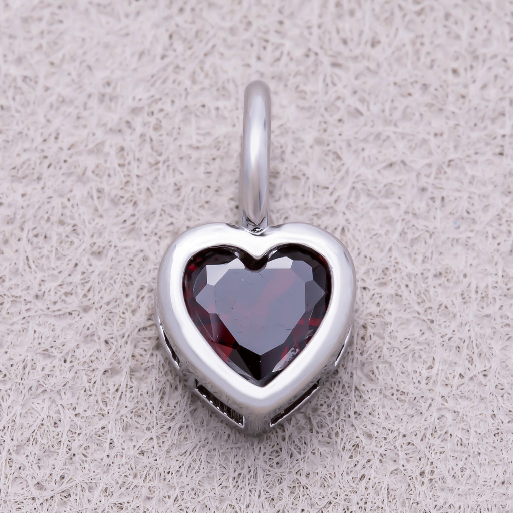 Silver Birthstone CZ Bezel Heart Collar Chain Pendant - Sold Each