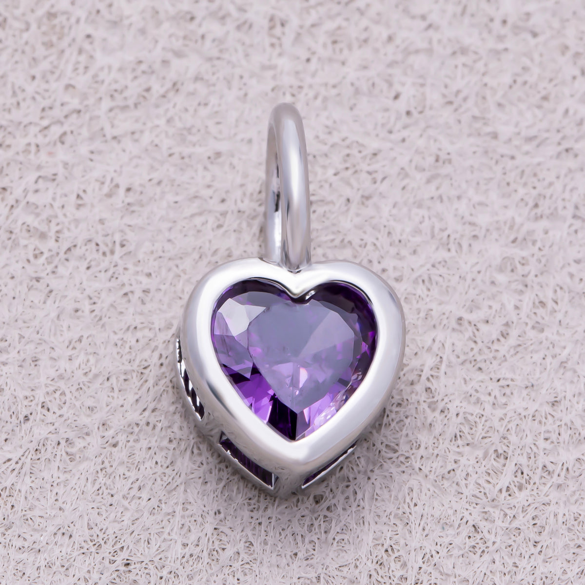 Silver Birthstone CZ Bezel Heart Collar Chain Pendant - Sold Each