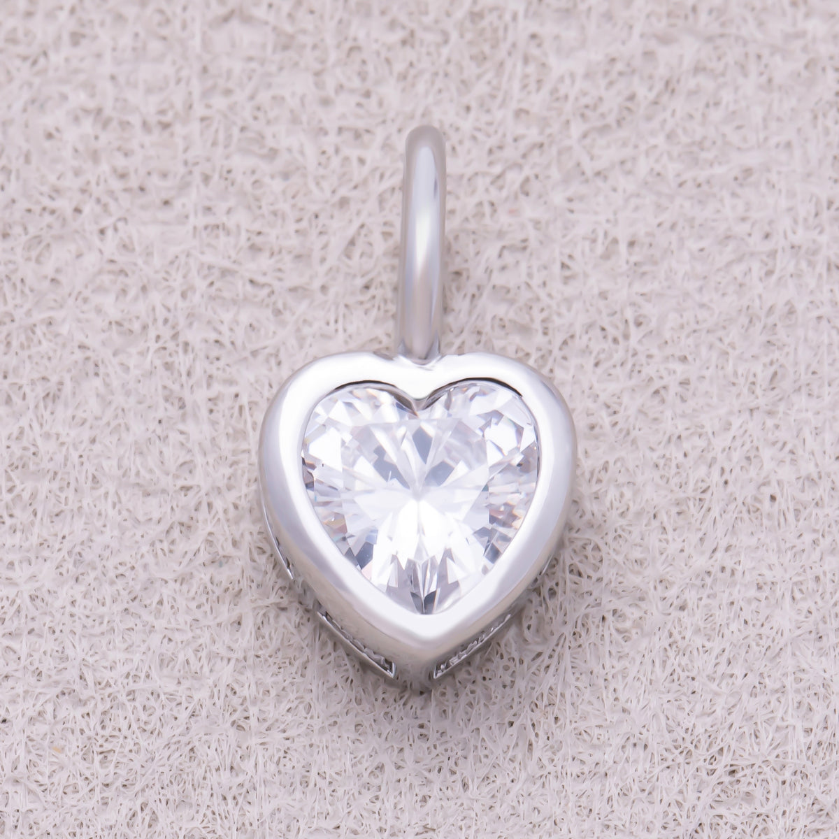 Silver Birthstone CZ Bezel Heart Collar Chain Pendant - Sold Each