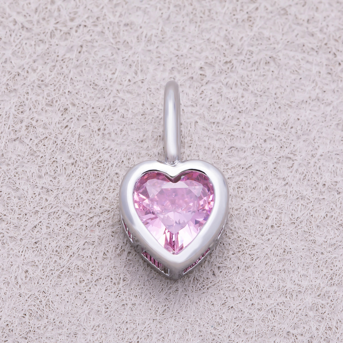 Silver Birthstone CZ Bezel Heart Collar Chain Pendant - Sold Each