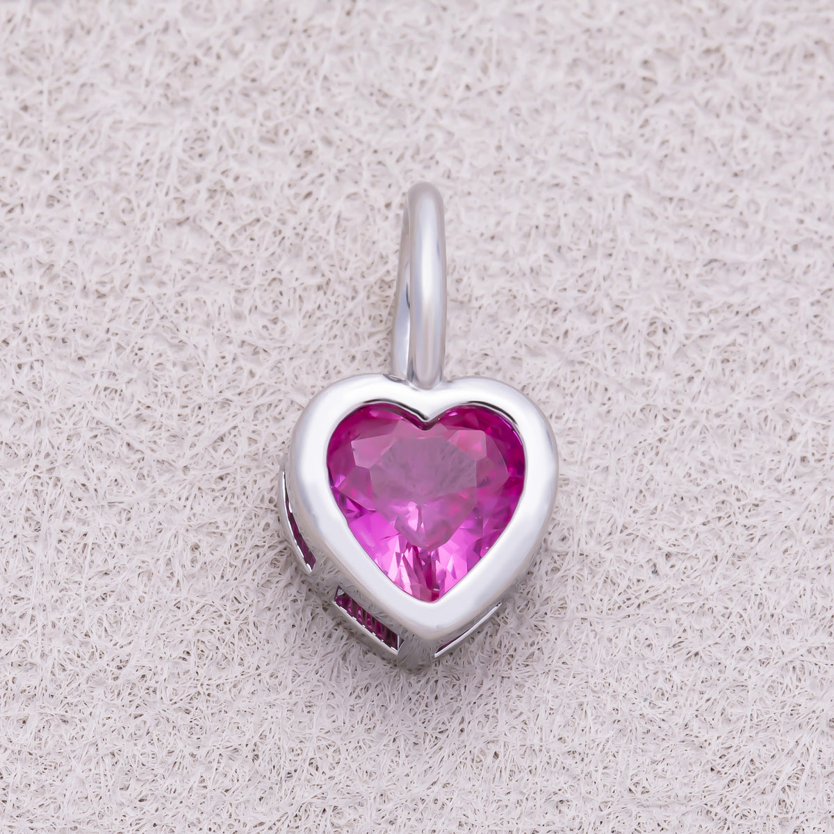 Silver Birthstone CZ Bezel Heart Collar Chain Pendant - Sold Each