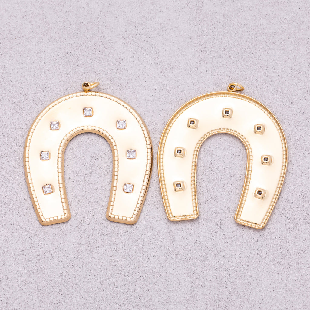 Gold PVD Stainless Steel Clear CZ Dotted Horseshoe Animal Charm