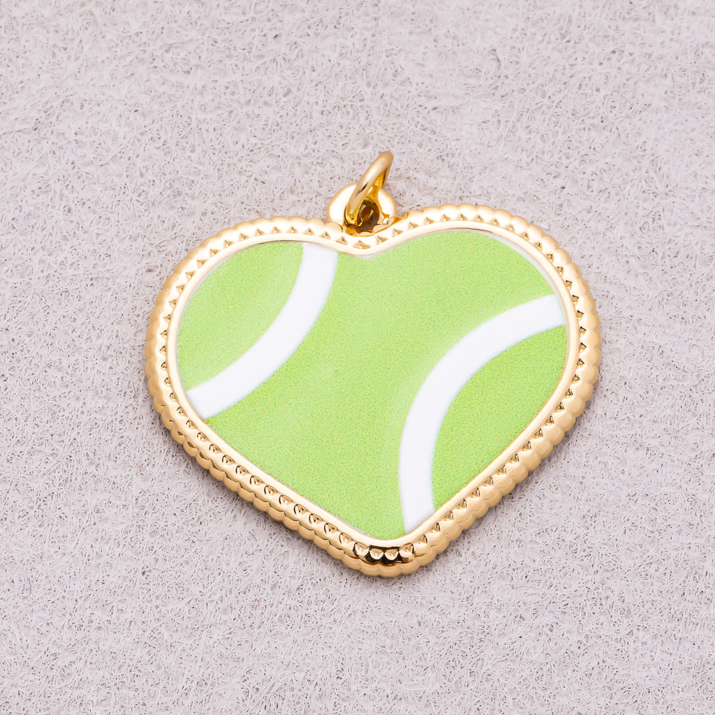 Gold PVD Stainless Steel Tennis, Baseball, Soccer Enamel Bezel Heart Charm