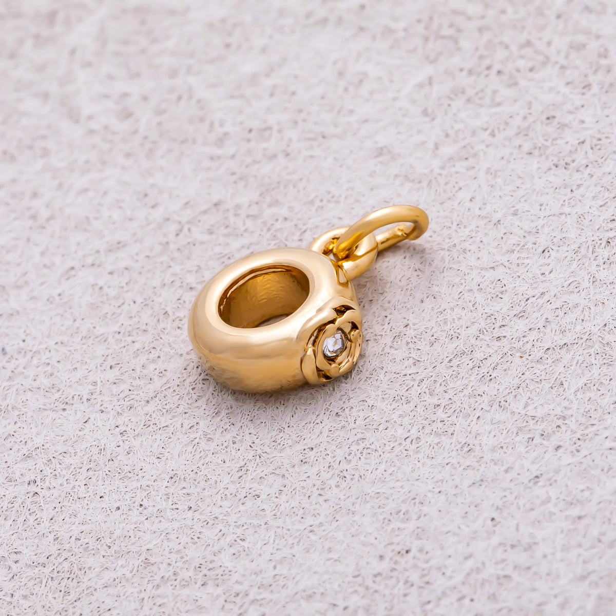 Gold PVD Stainless Steel Clear CZ Rose Flower Drop Rondelle Charm Finding