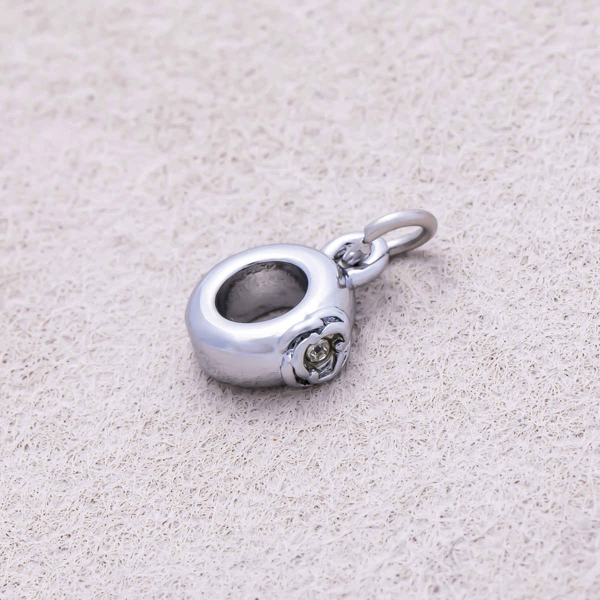 Gold PVD Stainless Steel Clear CZ Rose Flower Drop Rondelle Charm Finding