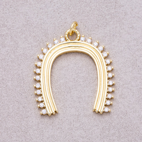 16K Gold Plated Clear CZ Lined Ribbed Horseshoe Charm - Sold Each