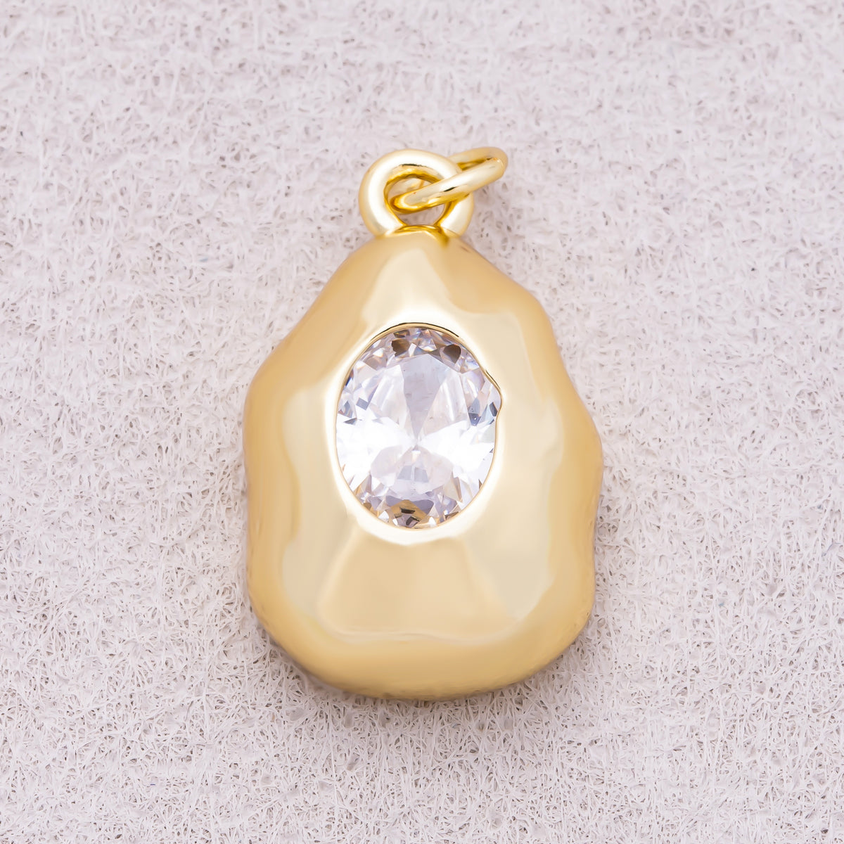 16K Gold Plated Clear CZ Oval Geometric Molten Bezel Chubby Charm - Sold Each