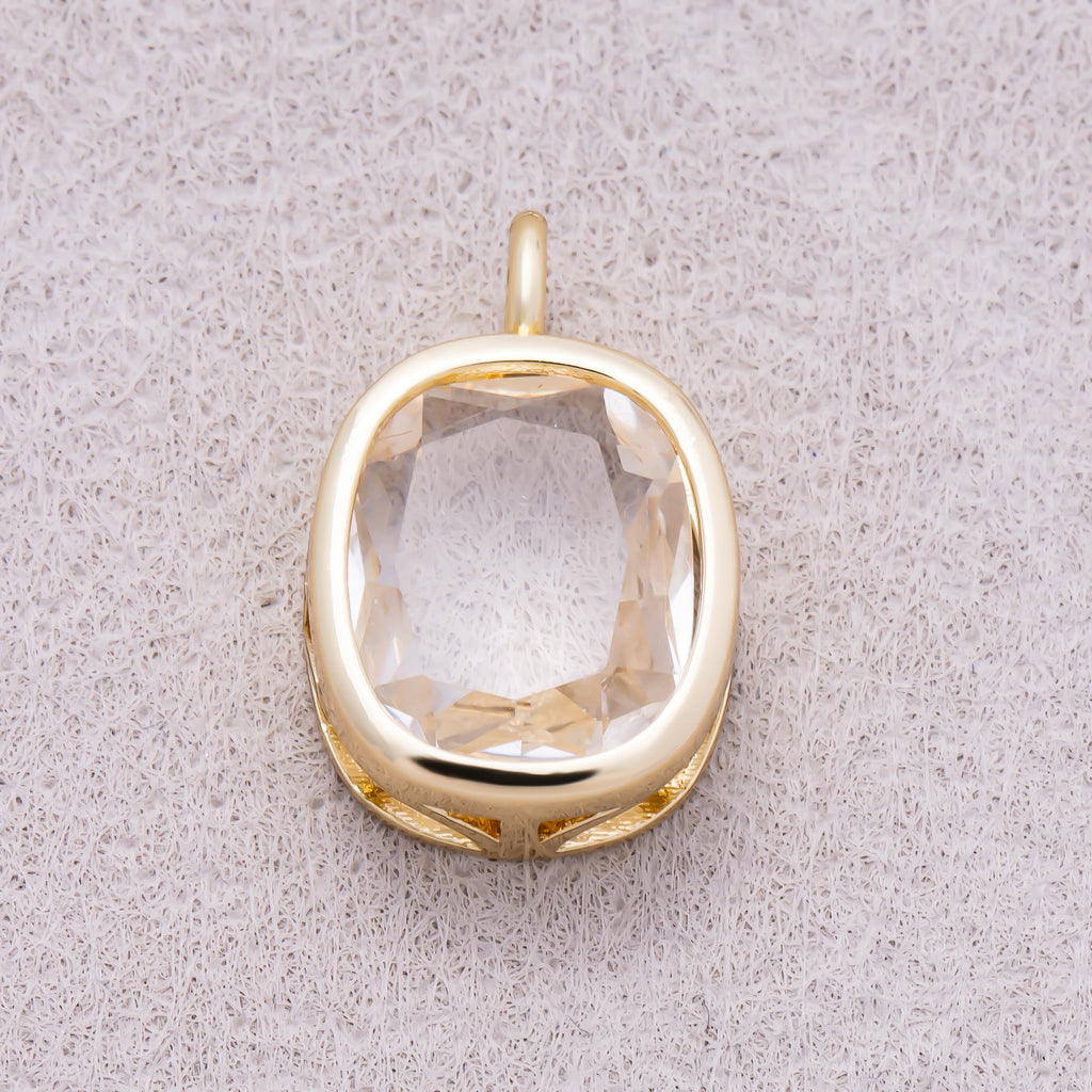 16K Gold Plated Clear CZ Rounded Oval Baguette Solitaire Bezel Pendant - Sold Each