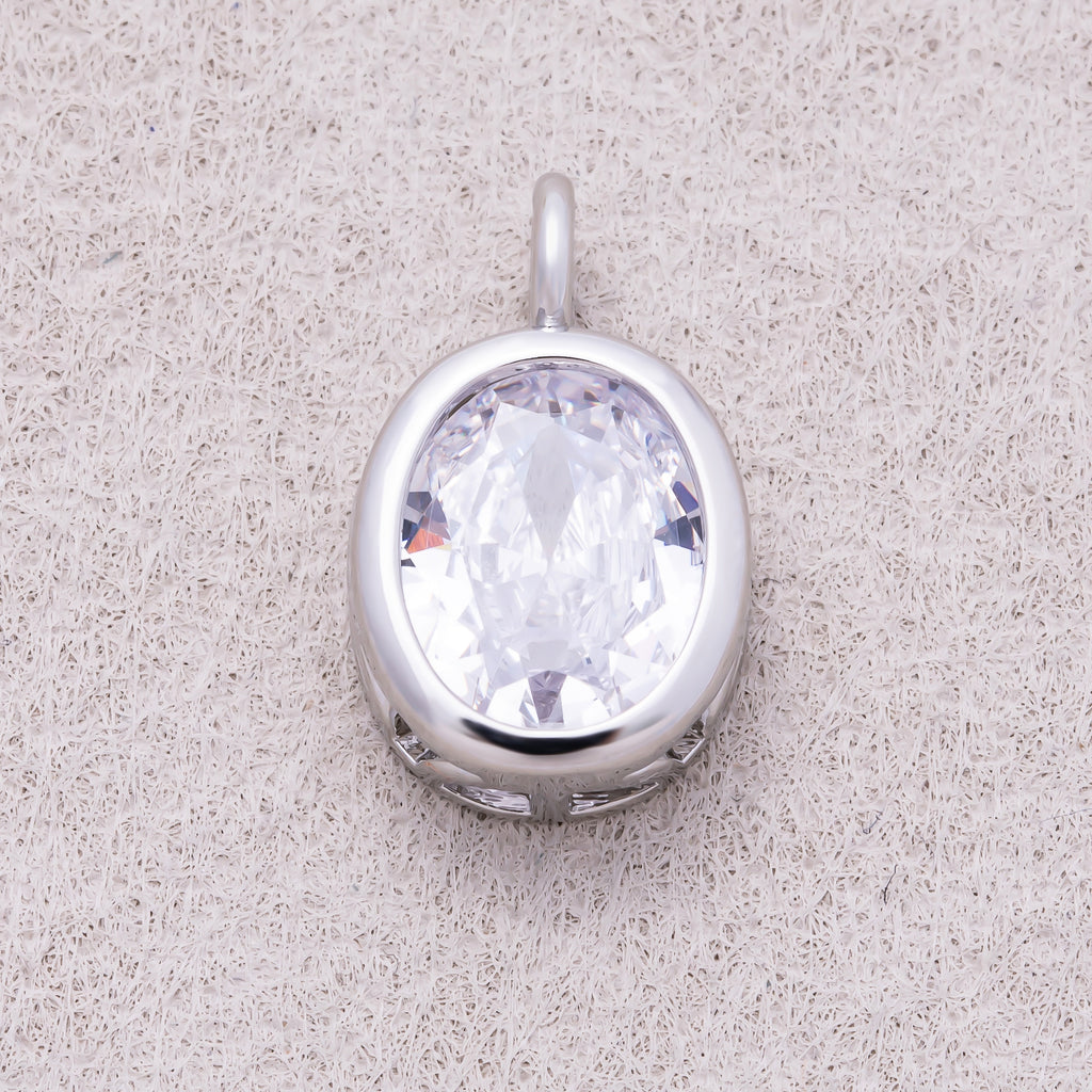 16K Gold Plated Oval CZ Bezel Solitaire Pendant - Sold Each