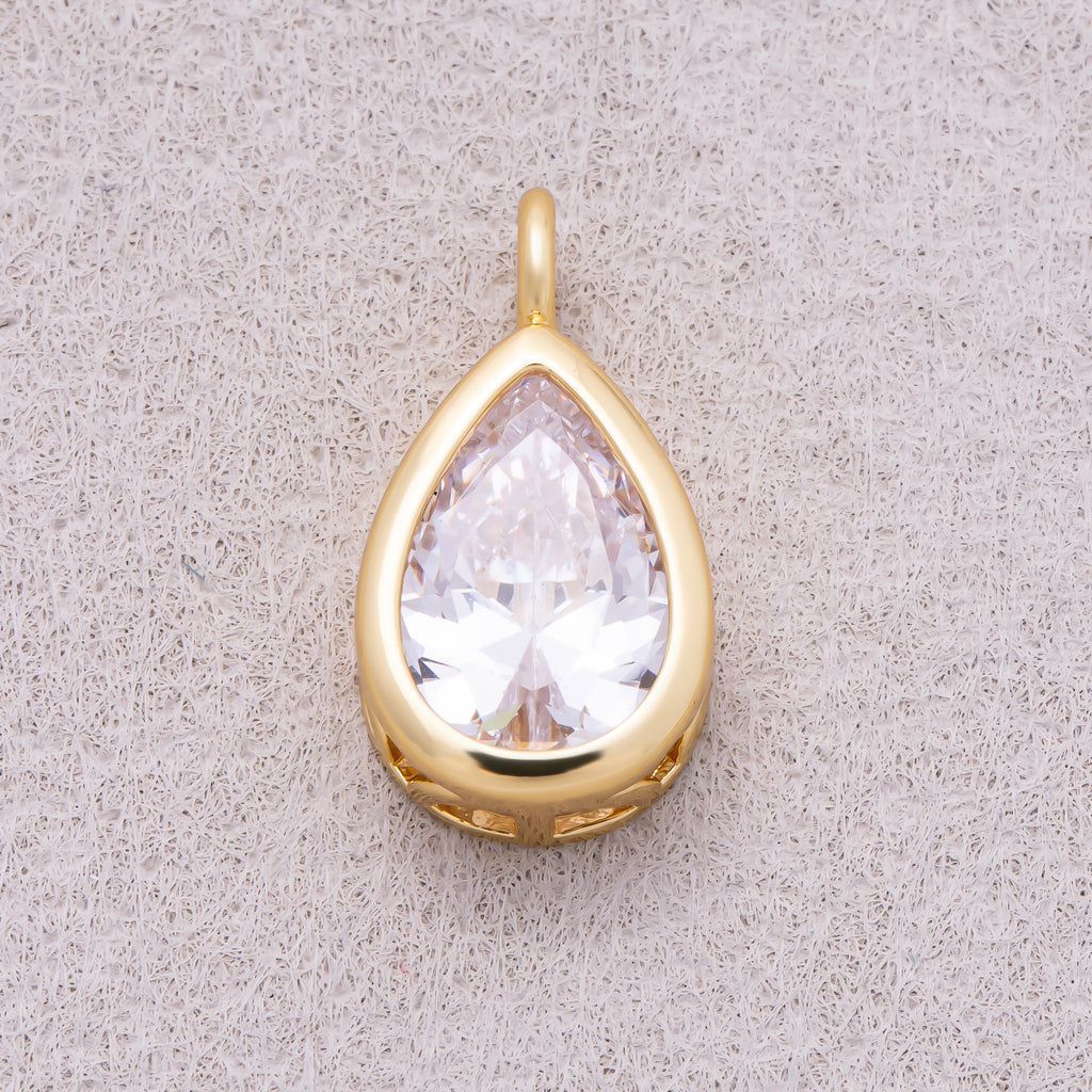 16K Gold Plated Teardrop CZ Bezel Solitaire Pendant - Sold Each