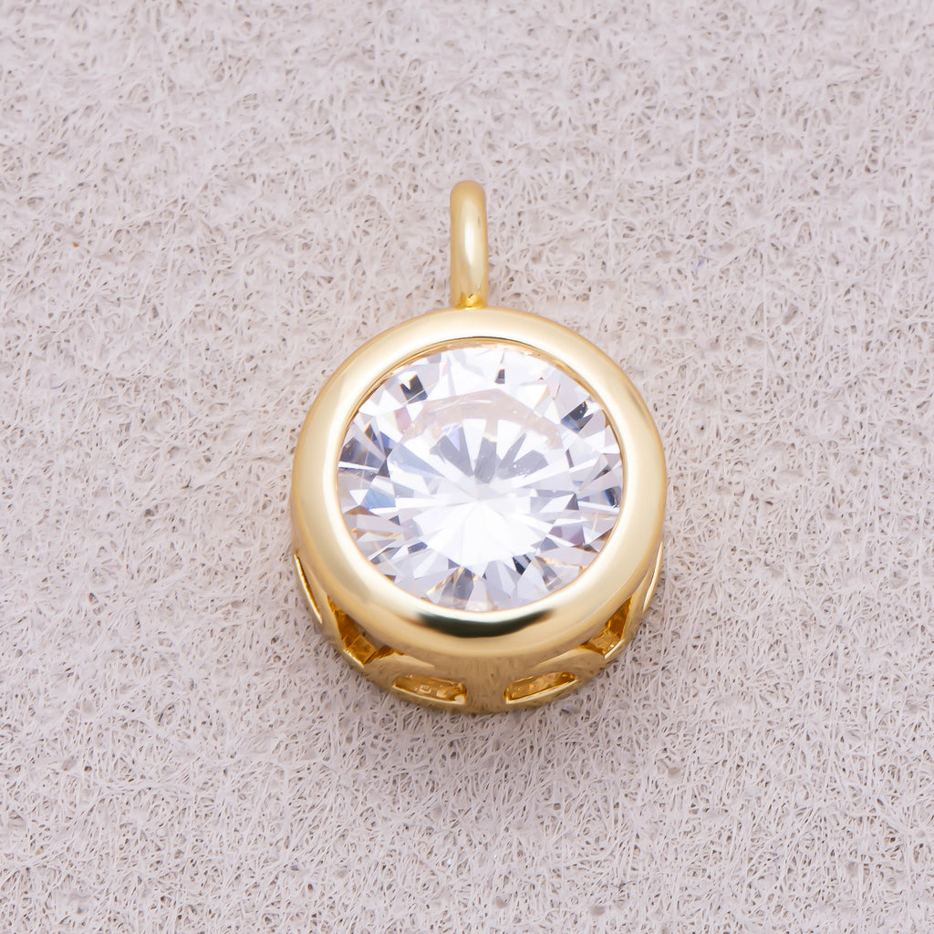 16K Gold Plated Round CZ Bezel Solitaire Pendant - Sold Each