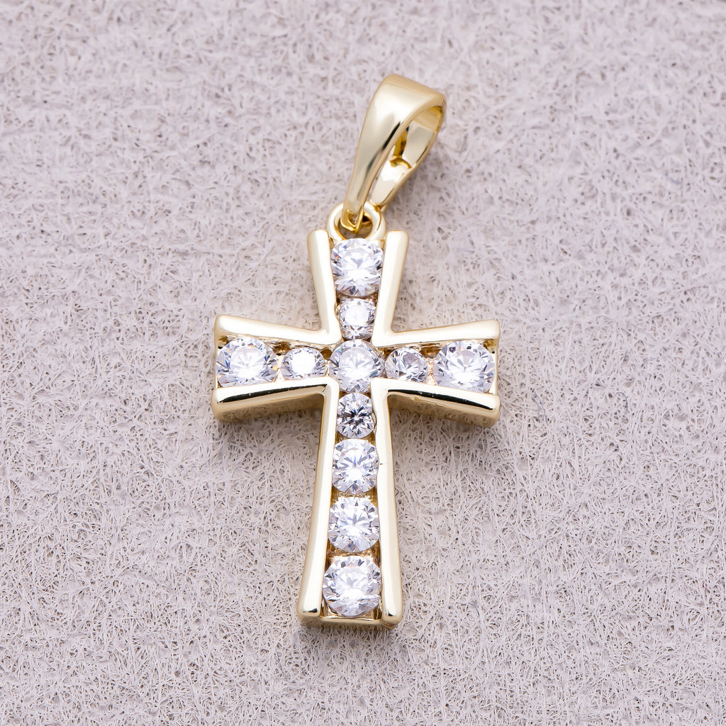 16K Gold Plated Clear CZ Lined Religious Cross Pendant - Sold Each