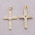 16K Gold Plated Clear CZ Micro Paved Dotted Hammered Religious Cross Pendant - Sold Each