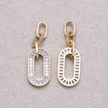 14K Gold Plated Clear Baguette Micro Paved CZ Oblong Oval Paperclip Link Pendant - Sold Each