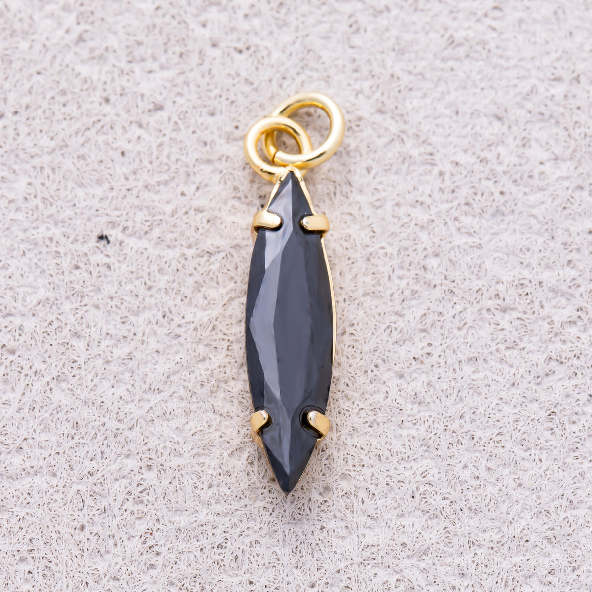 16K Gold Plated Black CZ Marquise Birthstone Charm - Sold Each