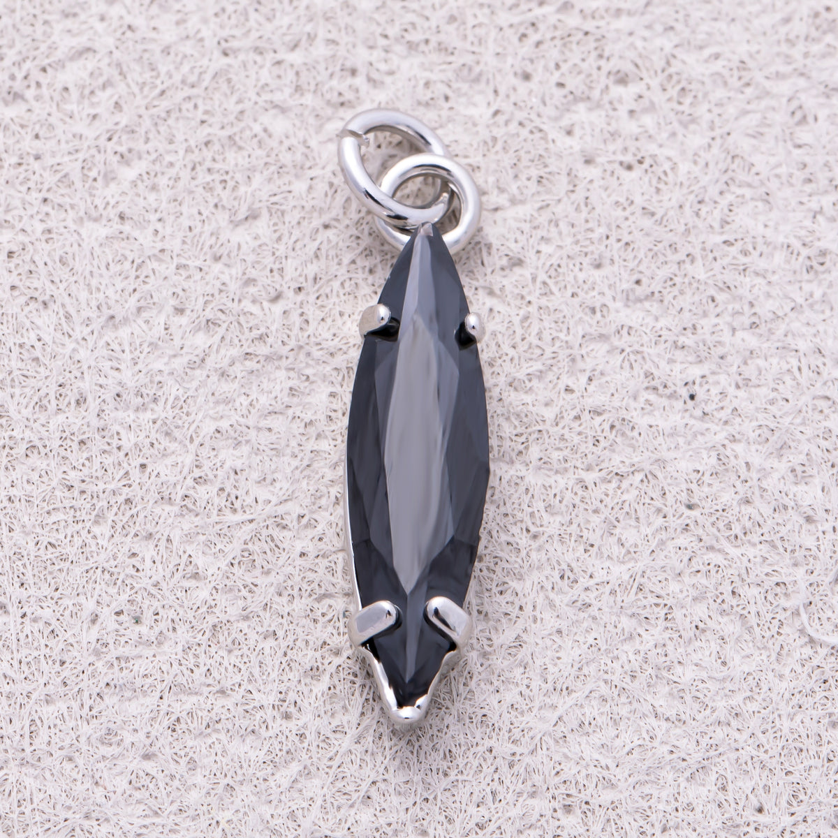 16K Gold Plated Black CZ Marquise Birthstone Charm - Sold Each